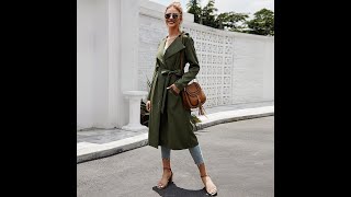 Fall 2021 Long Trench Coat for Women Clothes Green Elegant Windbreaker Korean Sobretudo Feminino