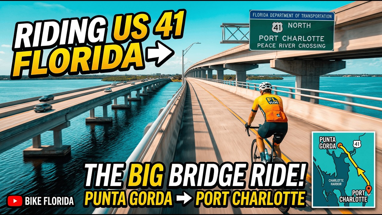 Riding a Bicycle on US 41 from Punta Gorda to Port Charlotte, Florida