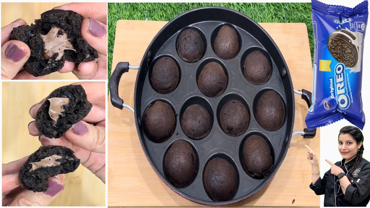 Oreo Biscuits Choco Lava Cake in appam pan how to make mini choco