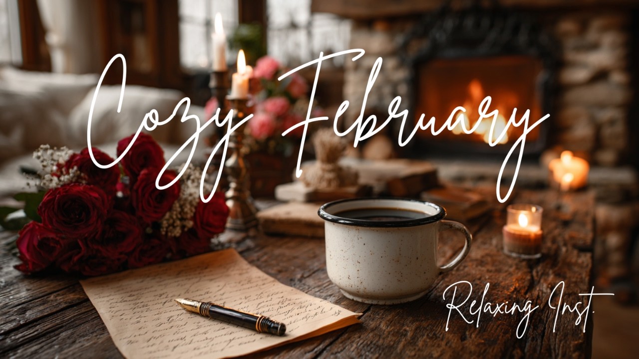 Cozy February 🌹 Valentine Fireplace Ambience | Relaxing AcousticGuitar for Self-Care & Deep Calm