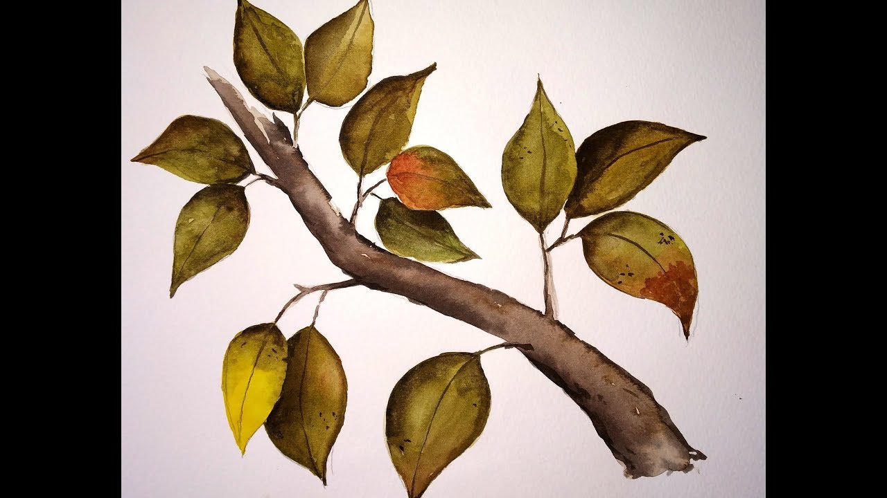 How to paint leaves on a tree branch with watercolor ...