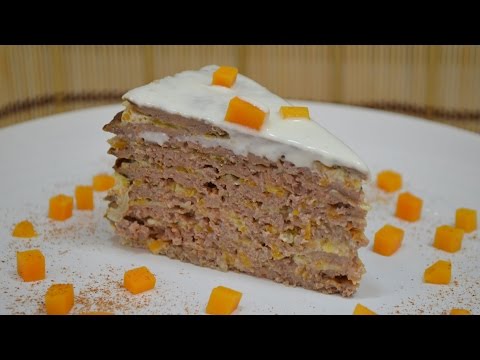 Видео рецепт Печеночный торт с тыквой и творожным кремом
