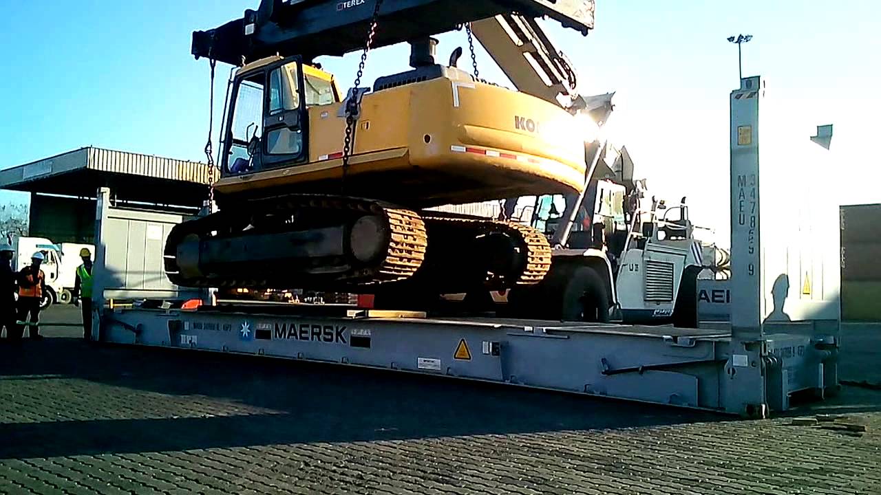 Conteiner 40 Flat Rack excavator PC450-6 - YouTube