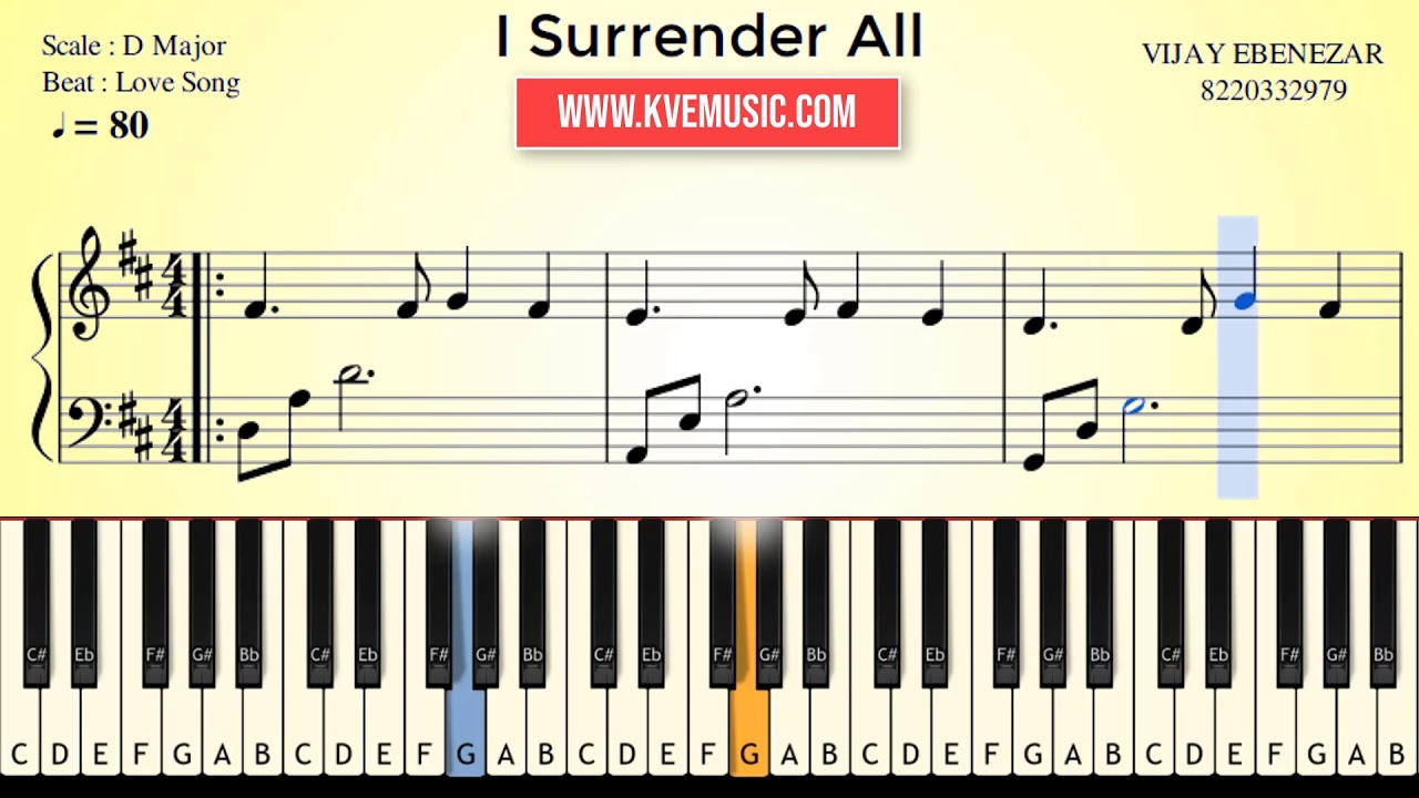 i surrender all Sheet Music Piano  keyboard Notes  YouTube