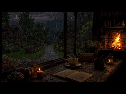 Warm Spring Rain on Window(No Ads)🔥🌧️Peaceful Rain &Fireplace Sounds for Sleeping,Studying, Relaxing