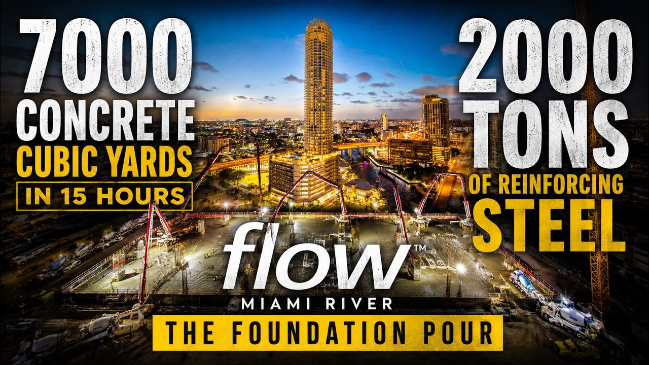 Flow Miami River foundation mat pour documented by Drone Permission on the Miami River