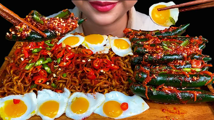 Spicy Fire Chicken Noodles & Chili Kimchi, Eggs * MUKBANG SOUNDS *