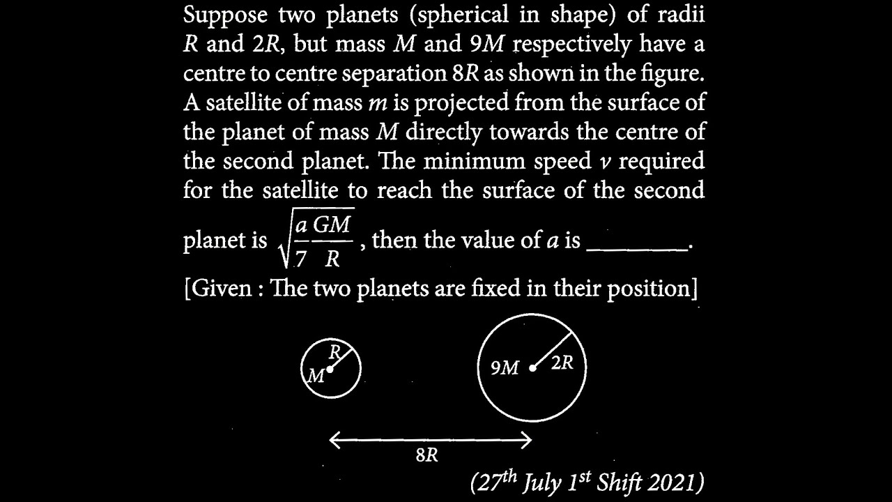 Suppose two planets (spherical in shape) of radii R and 2R, but mass M and 9M GT DTS 14 Q10