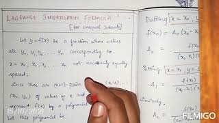 Lagrange's Interpolation Formula Derivation  (In Hindi)