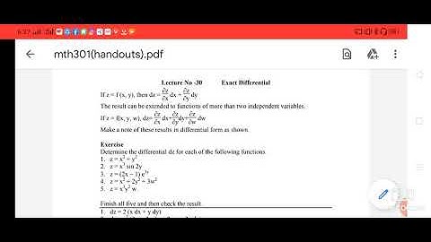 MTH301 lecture#30 Exact differential