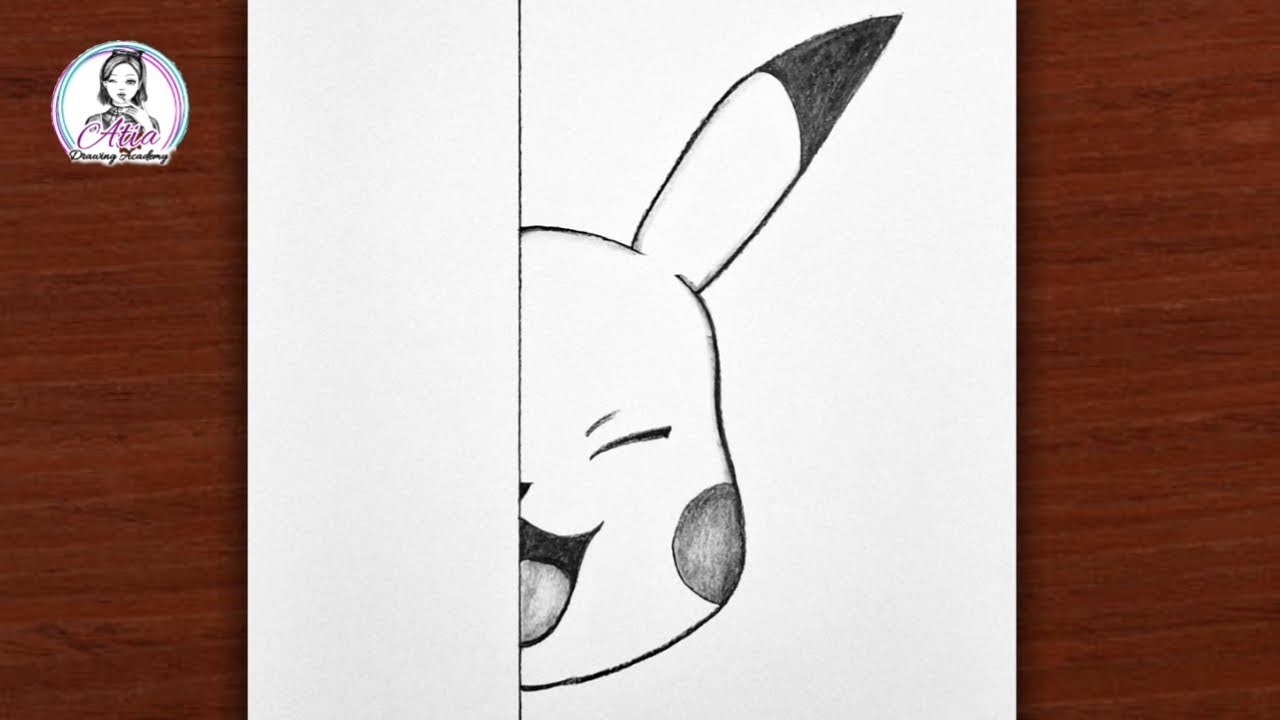 How to Draw Pikachu Step by Step | Pikachu Half Face Drawing | Easy Cartoon Drawing for Beginners