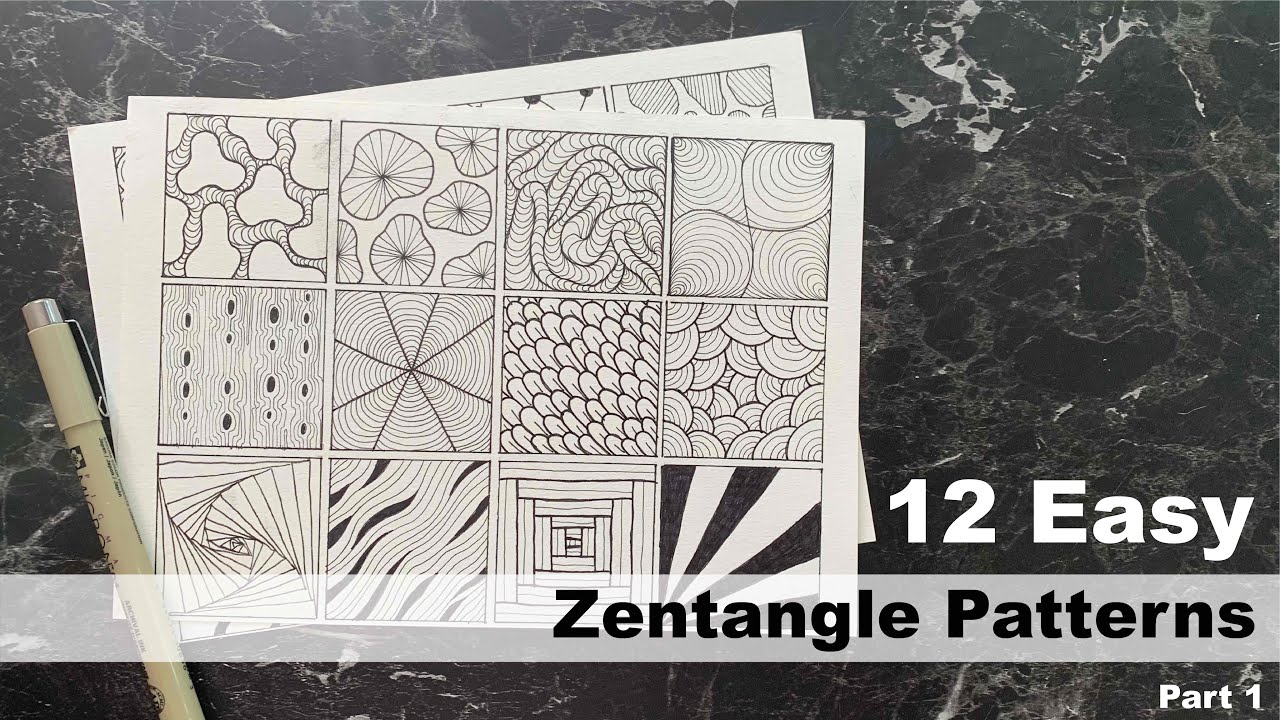 How to draw 12 Easy Zentangle Patterns | Ideas Easy Doodle patterns for ...