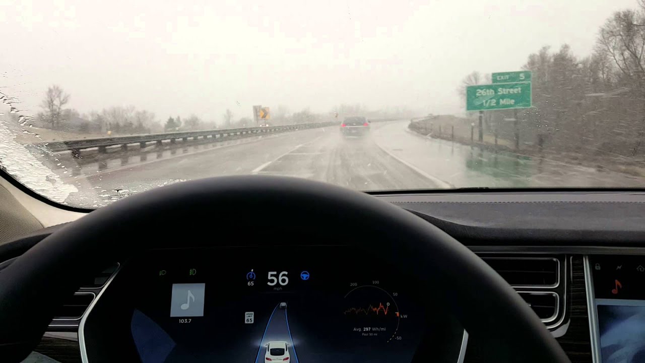 Tesla Model S Autopilot during a South Dakota snow storm YouTube