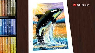 Killer Whale Orca Drawing with Oil Pastel for Beginners - STEP by STEP