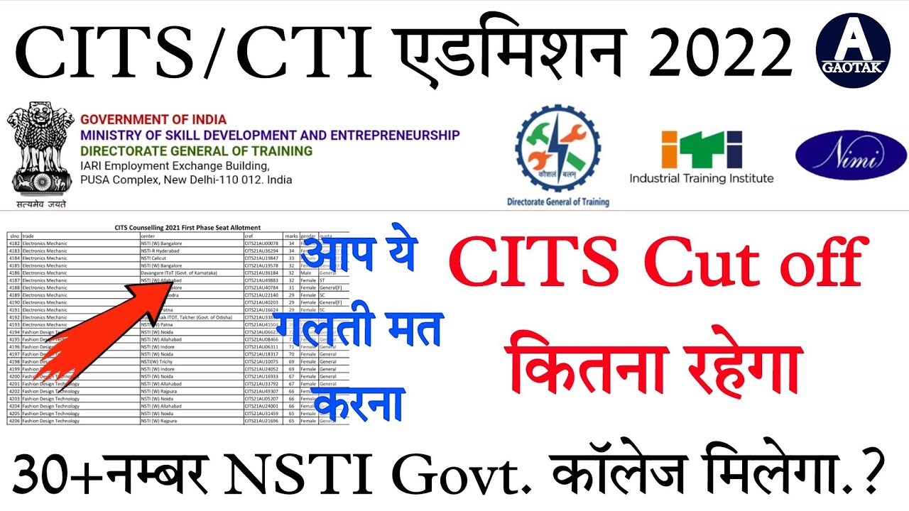 CITS Cut Off || कितने नम्बर पर NSTI Govt कॉलेज मिलेगा? || CTI Admission 2022 || CTI Cut-off 2022