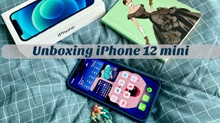 🍎iPhone 12 mini Blue💙 Unboxing, setup & case || Aesthetic 🎨