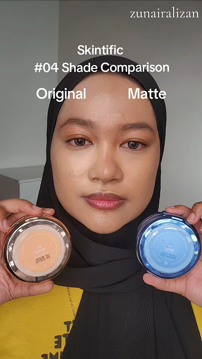 skintific cushion shade 04 begie comparison. original vs blue matte