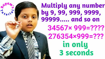Multiplication with 9, 99, 999, 9999....| Multiplication tricks | Vedic math | Math tricks (part-2)