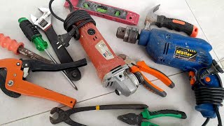 Engineering Tools Collection, Drill, Grinder, Hammer, Screwdriver, Pliers, Wrench, Cutting Pliers