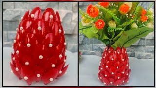 How To Make Flower Vase With Plastic Spoons Plastic Spoon Craft Ideas Recycled Plasticbottlecraft