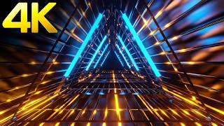 Information 4k Neon Cyberpunk Blue & Gold Triangle Tunnel Abstract Futuristic Background Chill & Relaxing Video Update