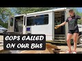 SHUTTLE BUS Conversion | COPS Called | Removing The Interior & Ceiling | DIY Demolition Day 1