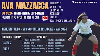 Ava Mazzacca (RB/LB/CB) - Toronto Blizzard - Spring 2024 Soccer Highlights