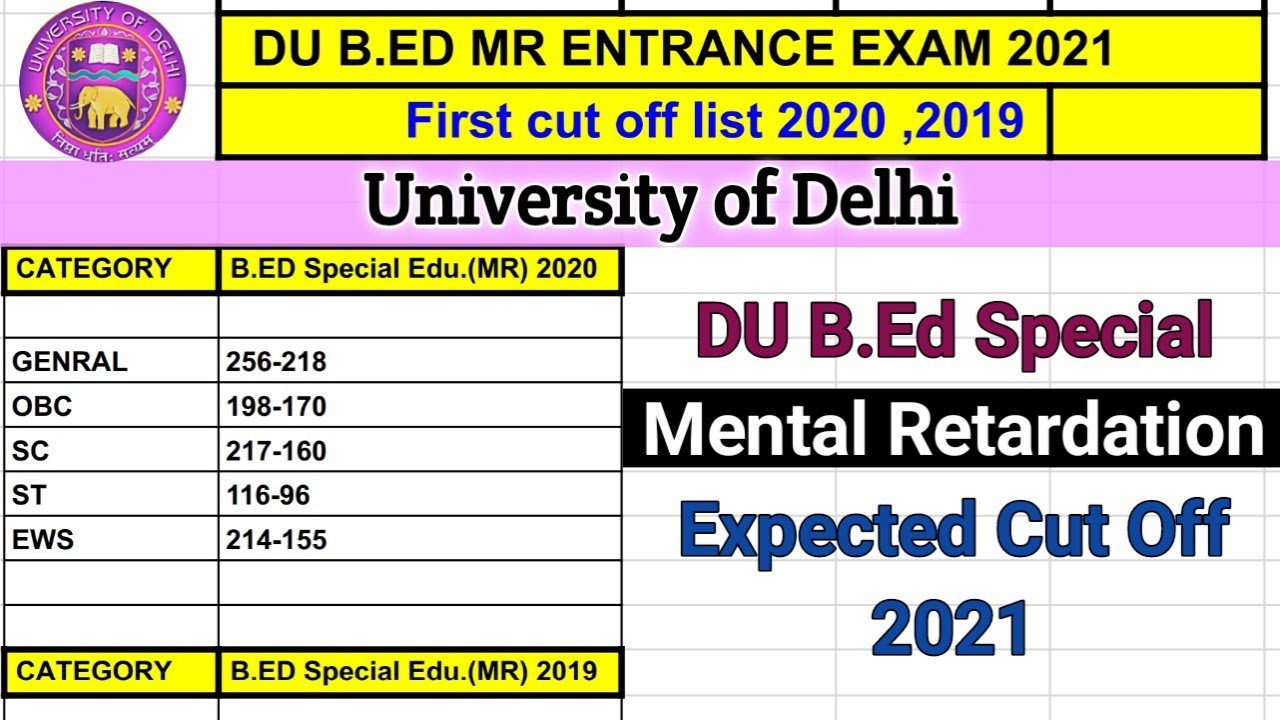DU B.Ed Special M.R Expected Cut Off 2021 || First Admission list 2019,2020 || University of Delhi