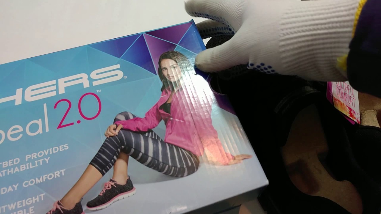 ⏩ Skechers Flex Appeal 2.0 triple black running shoe 💓 ASMR unboxing hands across america