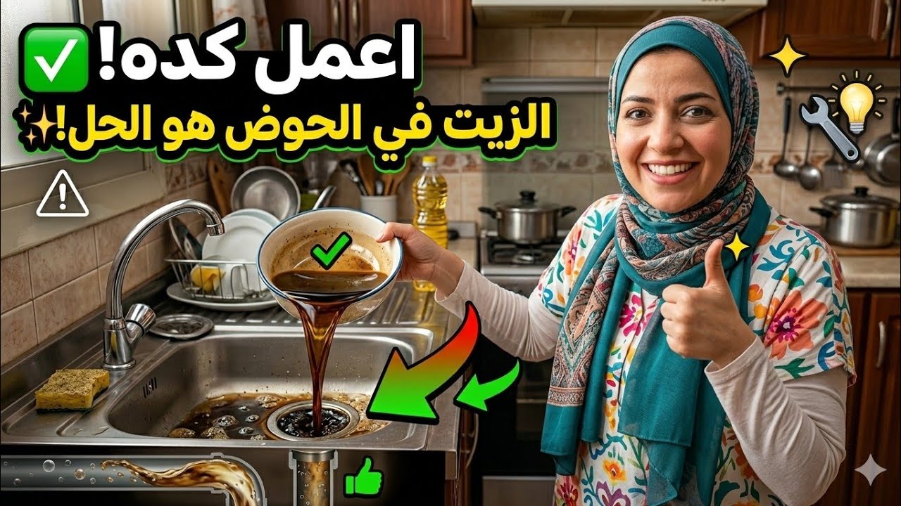 الحل السري لتسليك الحوض بأمان (الزيت المستعمل)! 🤩🔧