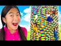 Jannie and Friends Pretend Play Stories with Three Level Play House Made of Colorful Toy Blocks