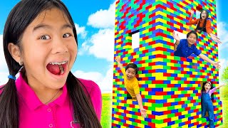 jannie and friends pretend play stories with three level play house made of colorful toy blocks