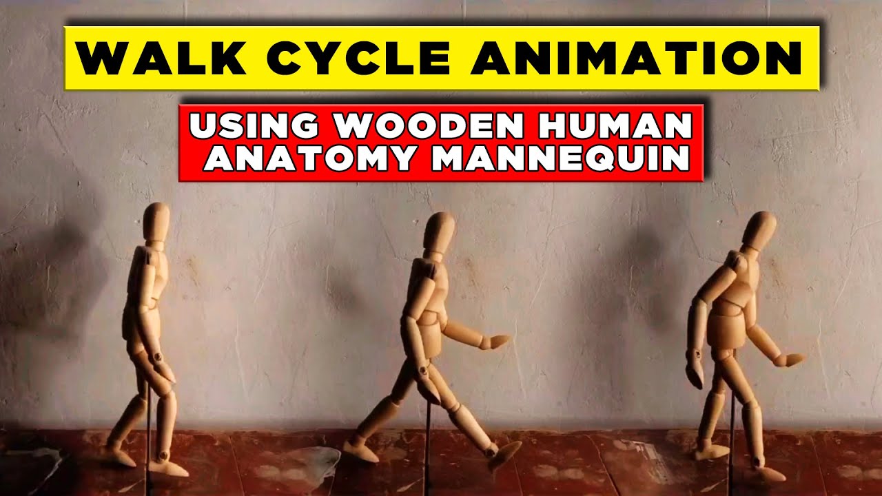 WALK CYCLE ANIMATION USING WOODEN HUMAN ANATOMY MANNEQUIN