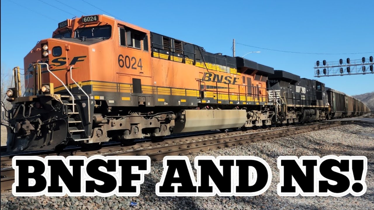 [4K] CATTLE FEED TRAIN LED BY BNSF/NS NOTCHES UP AT SUGAR CREEK! - YouTube
