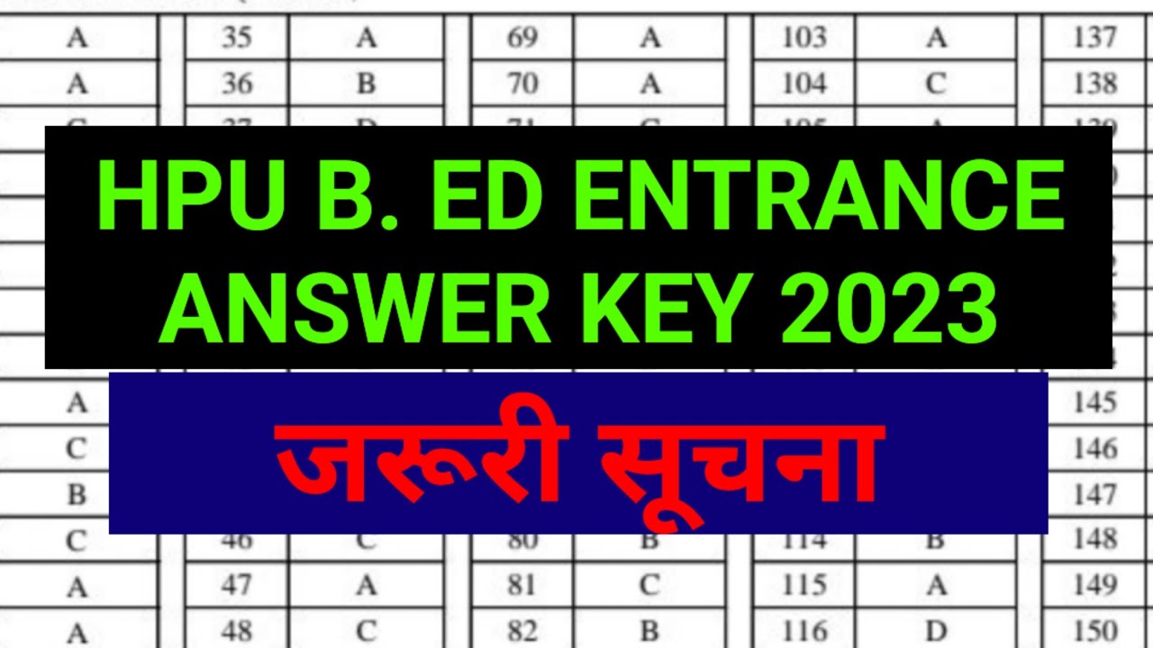 hpu b. ed entrance answer key 2023 ll hpu B. ed entrance 2023 answer