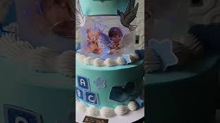 2tier Christening Cake with Acrylic  Cake Separator & Fairy Lights #cakeshorts #2tiercake #baptism