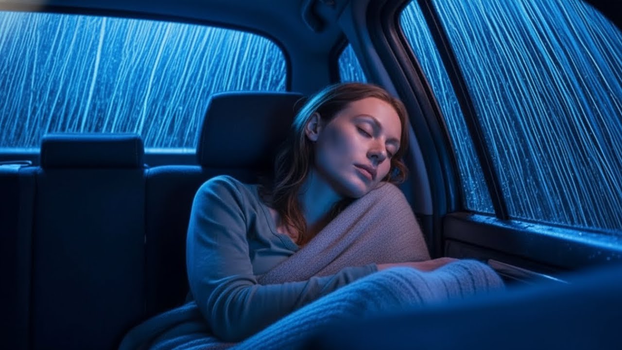 Deep Sleep in Rainy Parked Car at 3AM 🌧️💤 | Girl Reclined Peacefully in Soft Grey Blanket