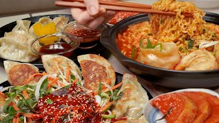 Dumpling party :) Kimchi and meat dumplings made by myself(bibim dumpling, spicy dumpling noodles).