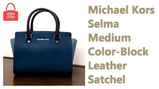 Michael Kors - Selma Medium Color-Block Saffiano Satchel Blue