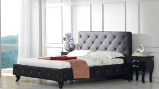 Monte Carlo Modern Black Leatherette Bed with Crystals