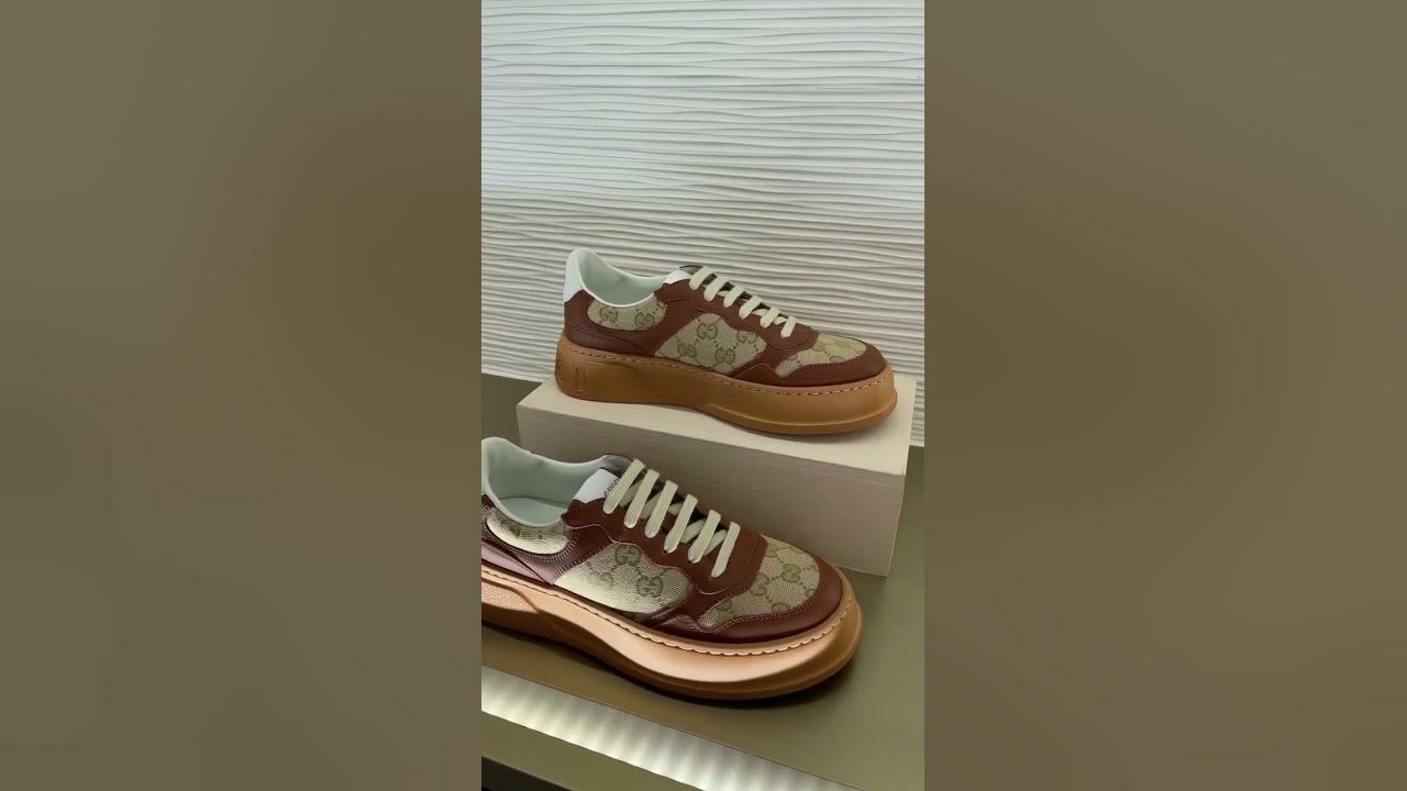 Женские коричневые кожаные кроссовки Gucci Кеды Гуччи с перфорацией GG ...