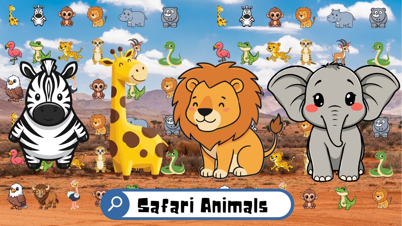 Safari Animals Song for Kids | Lion, Elephant, Giraffe, Zebra, Monkey, Hippo