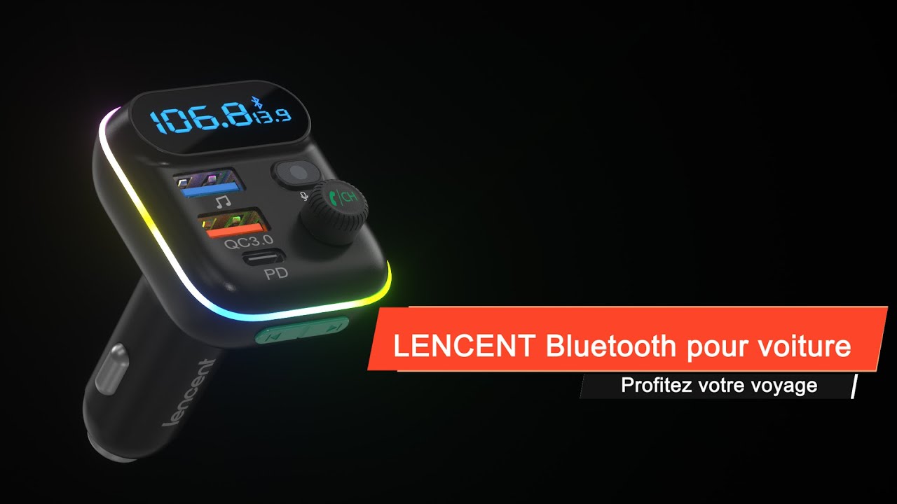 LENCENT Transmetteur FM Bluetooth Voiture, Allume Cigare Bluetooth