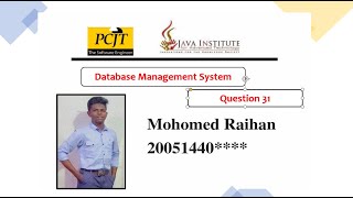 Data Base Task 31 | MySQL Workbench Software or HeidiSQL | 1st Year | Java Institute| Profile