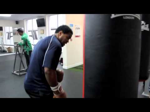 FAST EDDIE CHAMBERS ON THE HEAVY BAG AFTER GRUELLING CIRCUIT SESSION