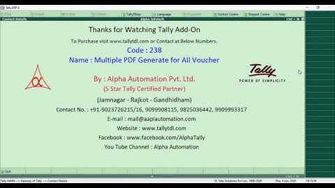 Tally Add On : Multiple PDF Generate for All Voucher in Tally.ERP9 Software.