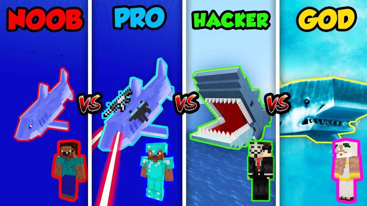 Minecraft Noob Vs Pro Vs Hacker Vs God Shark In Minecraft - roblox adventures base vs tsunami challenge in roblox