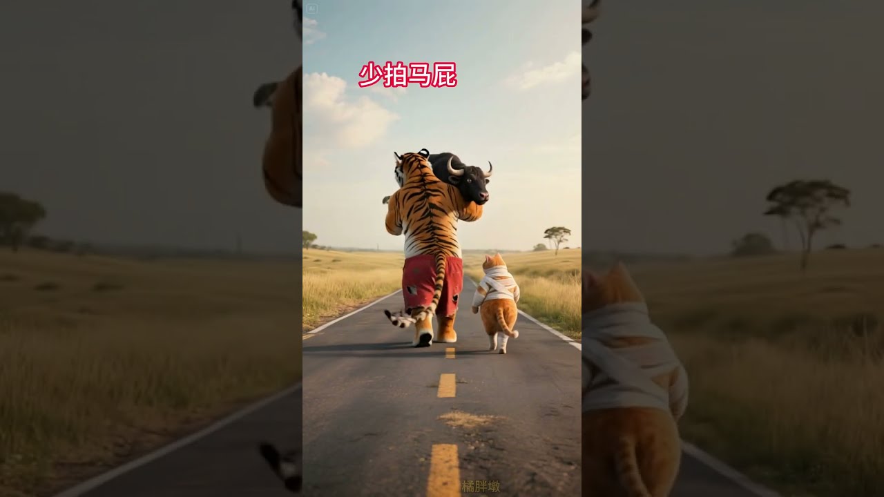 Tiger Helps Orange Cat Catch Black Buffalo Aicat Fatcat Orangecat Animals