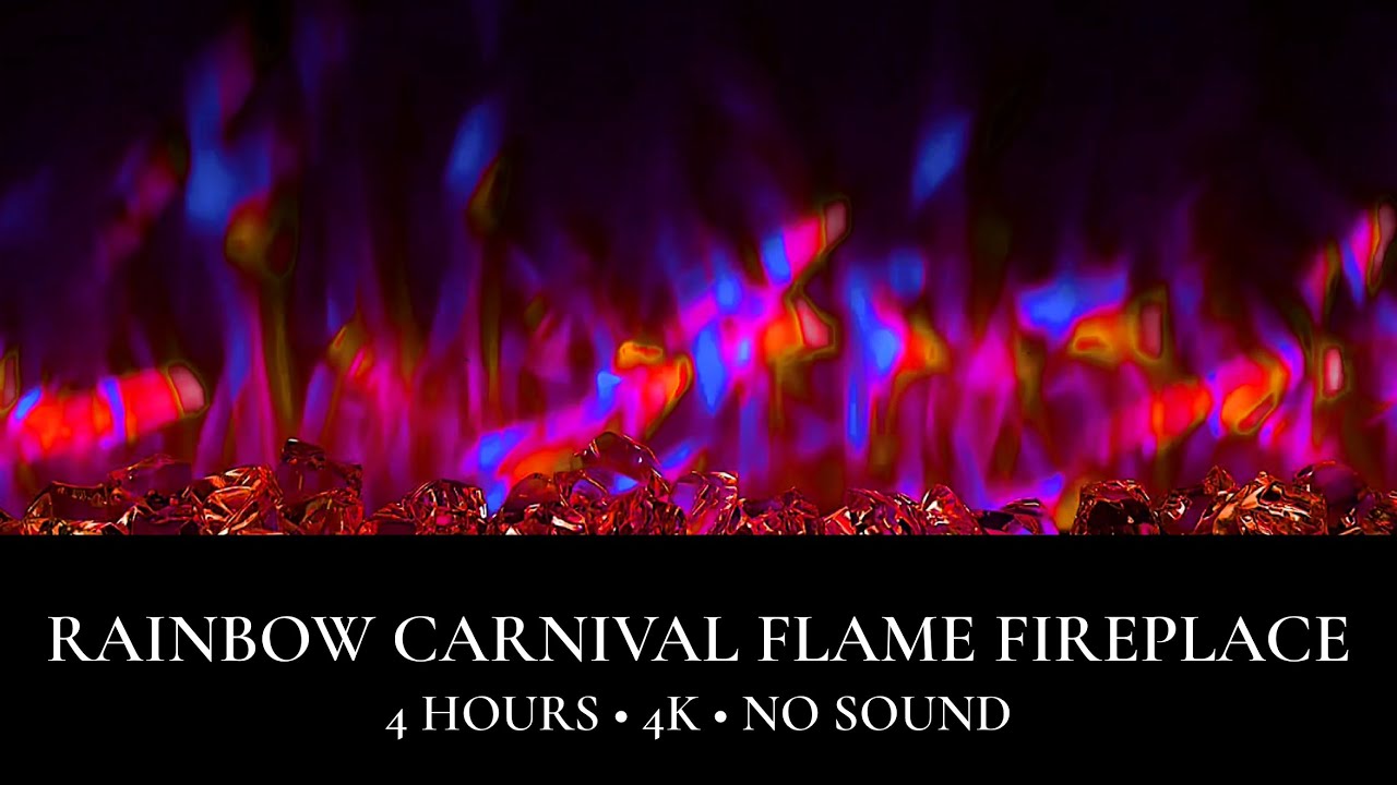 Rainbow Carnival Fireplace 4K | 4 Hours Multi-Color Ambiance | No Music