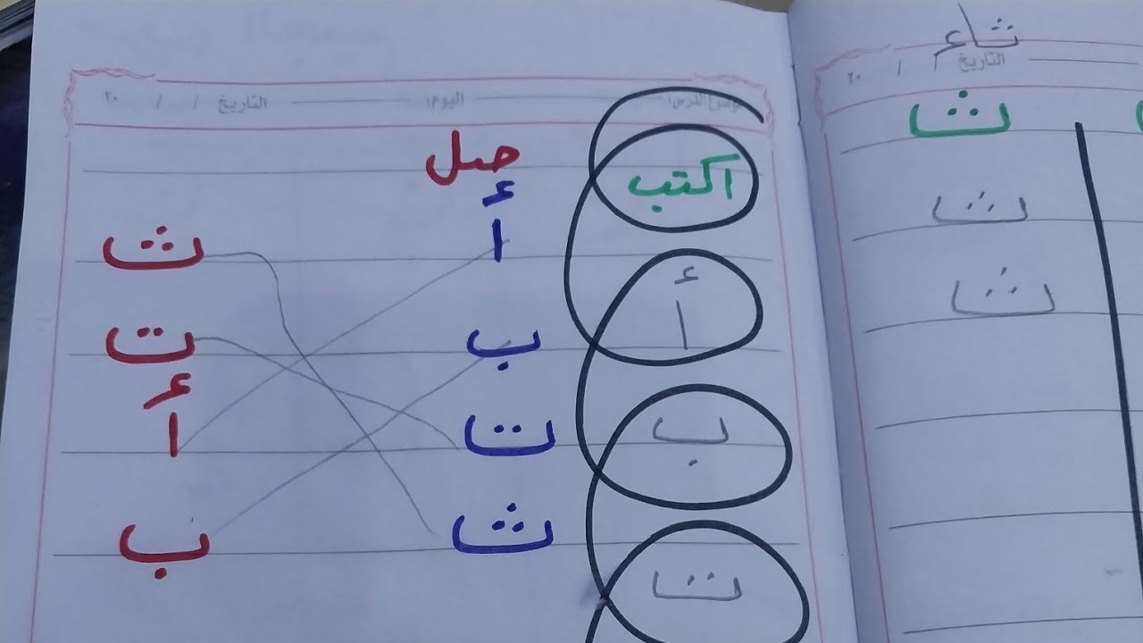 تعليم كتابة الحروف العربية حرف الثاء (ث)ومعرفه الفرق بين الأخوات الباء ...